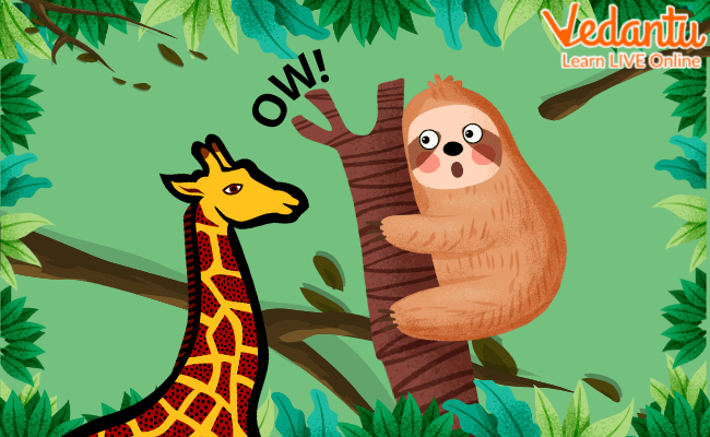 Giraffe requesting Sid not to sleep on the branch