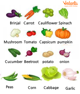 fruits and vegetables list for kids