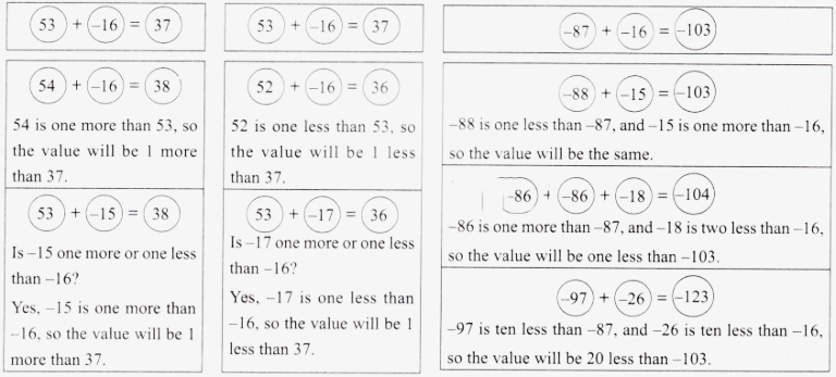 Some expressions are given in the following three columns. In each column, one or more terms are changed from the first expression. Go through the example (in the first column) and fill in the blanks, doing as little computation as possible.