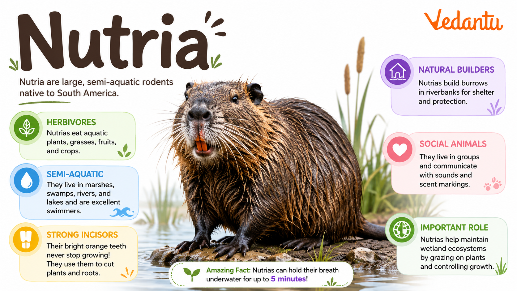 Nutria semi aquatic rodent near water