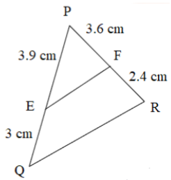 Triangle PQR having line EF parallel to side QR