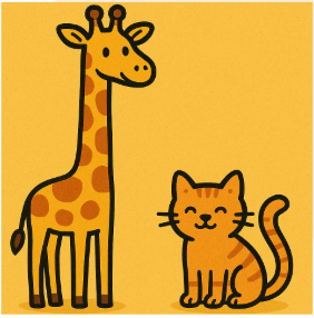 A giraffe and a cat