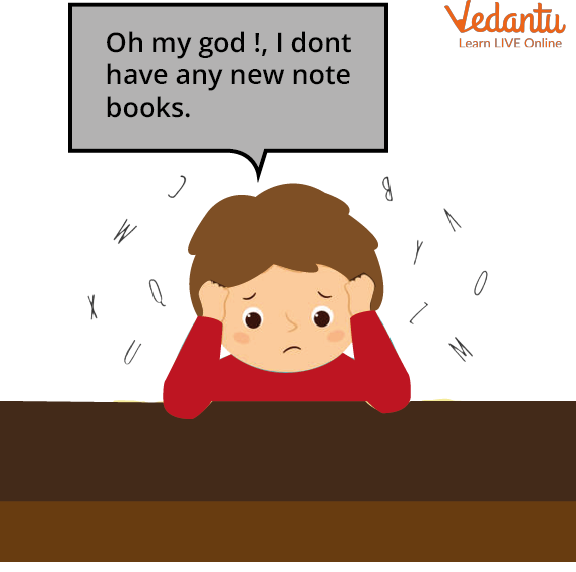 Illustration of a boy having no new books