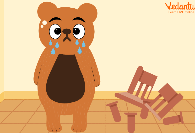 Baby Bear crying for his porridge and broken chair