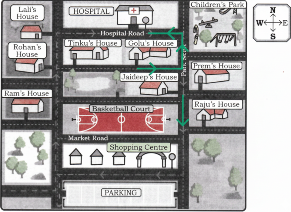 Golu is running late. Trace the route to help him reach the nearest bus stop