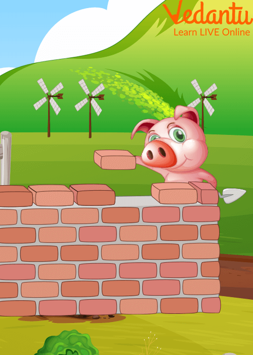 A pig, placing the brick