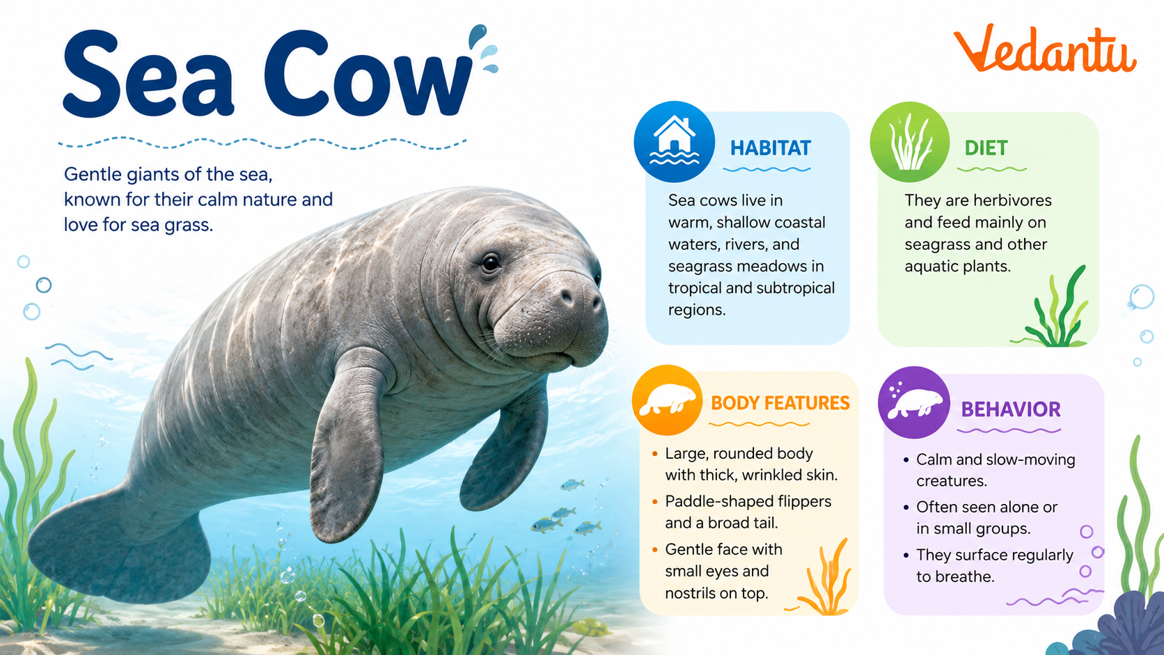 Sea Cow swimming underwater in coastal habitat