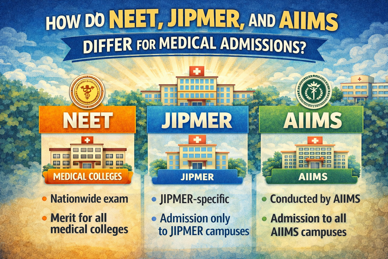 The Difference Between NEET, AIIMS, and JIPMER