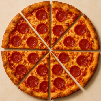 A pizza is cut into 8 equal slices