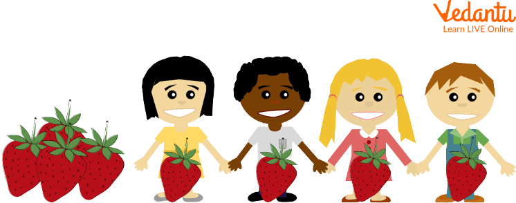 Strawberries between four children