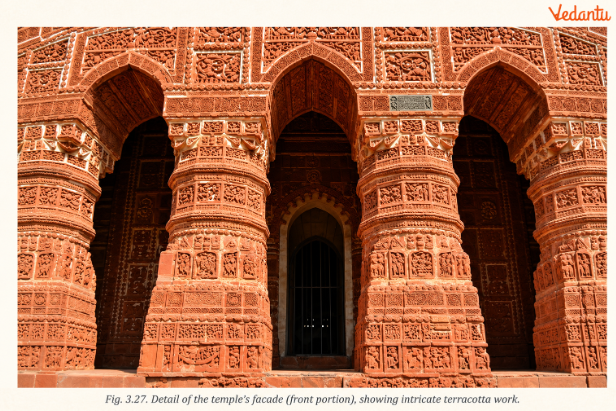 Fig 3.27 Detail of the temple's facade (front portion), showing intricate terracotta work