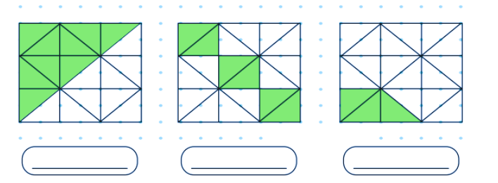 Identify the fractions represented by the coloured parts in the given pictures