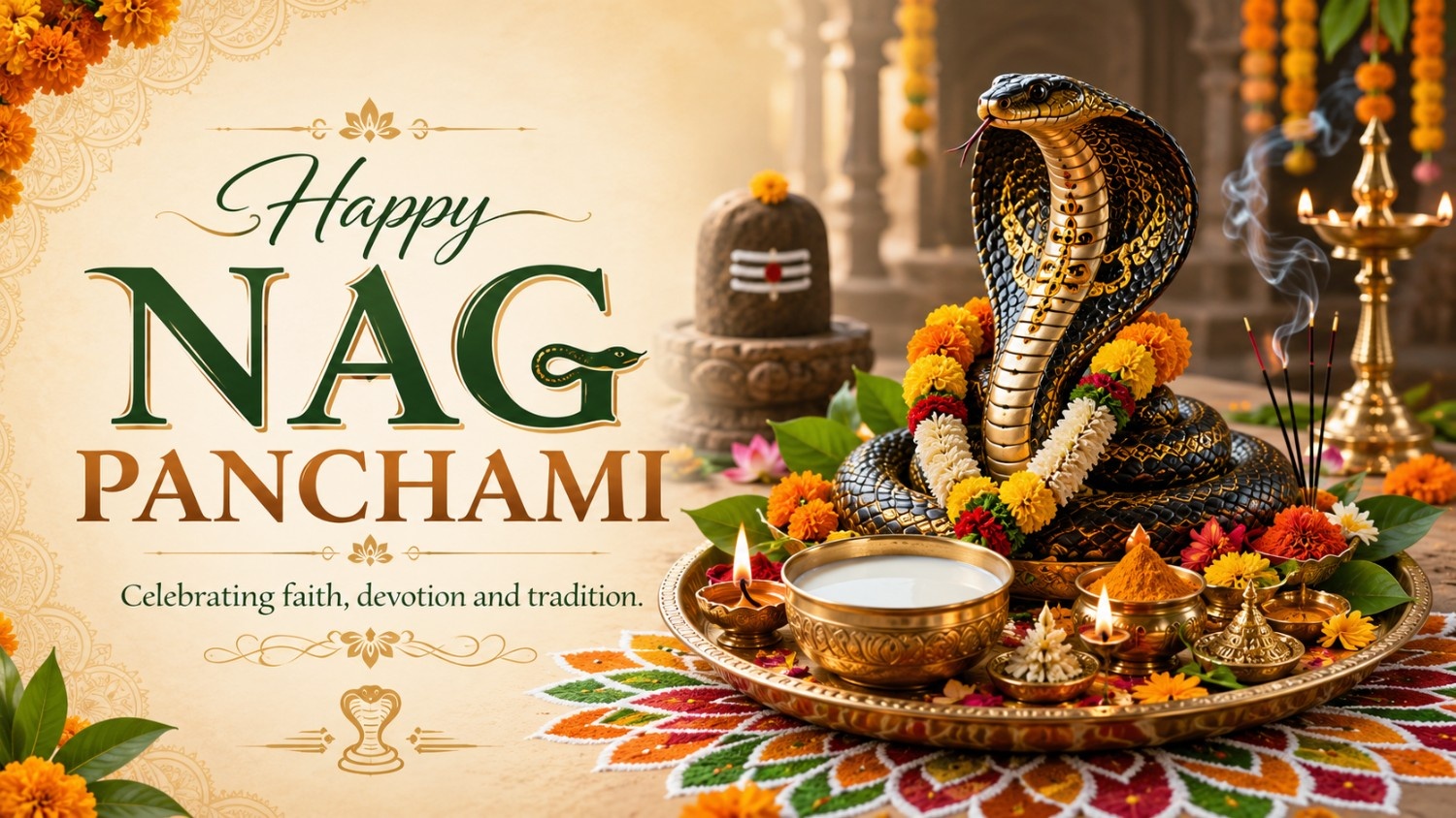 Happy Nag Panchami 2026 image with Lord Shiva and Nag Devta