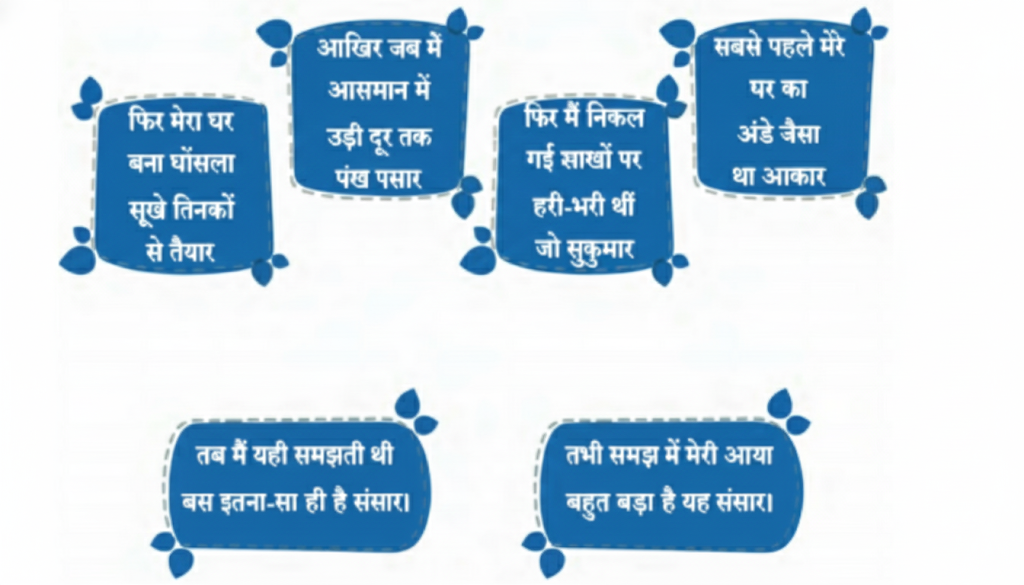 कविता की पंक्तियों का मिलान उनके नीचे दी गई उपयुक्त पंक्तियों से कीजिए