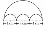 The boundary consists of one large semicircle with diameter 12 cm and three smaller semicircles, each having a diameter of 4 cm..png