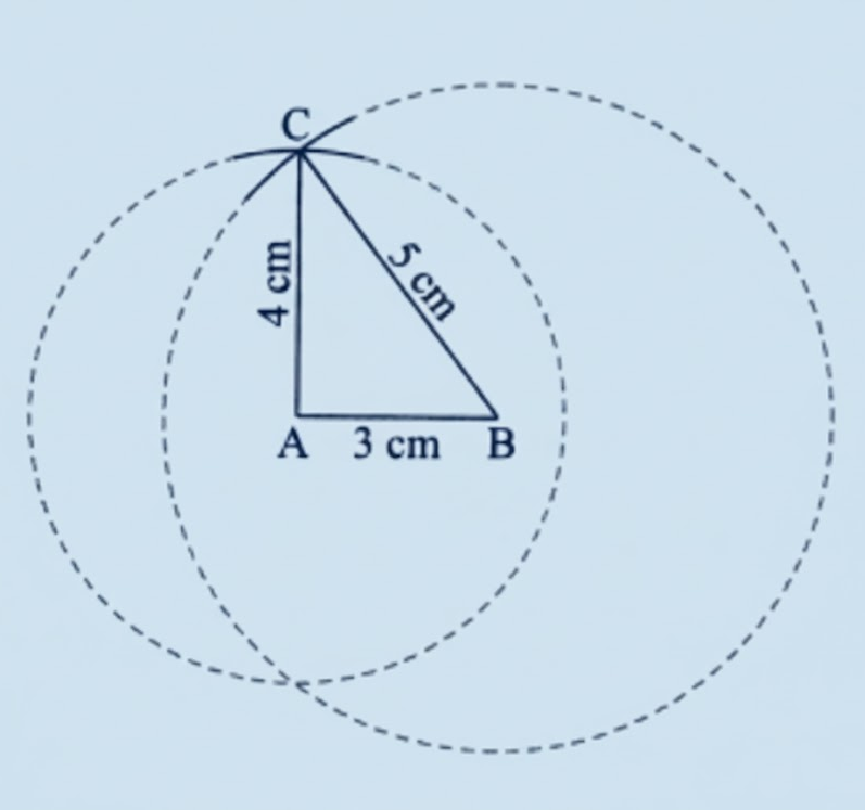 The point of intersection of these arcs gives the third vertex C