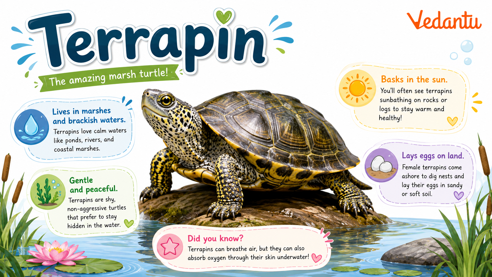 Terrapin turtle resting near brackish water habitat