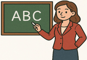 The teacher is writing on the board