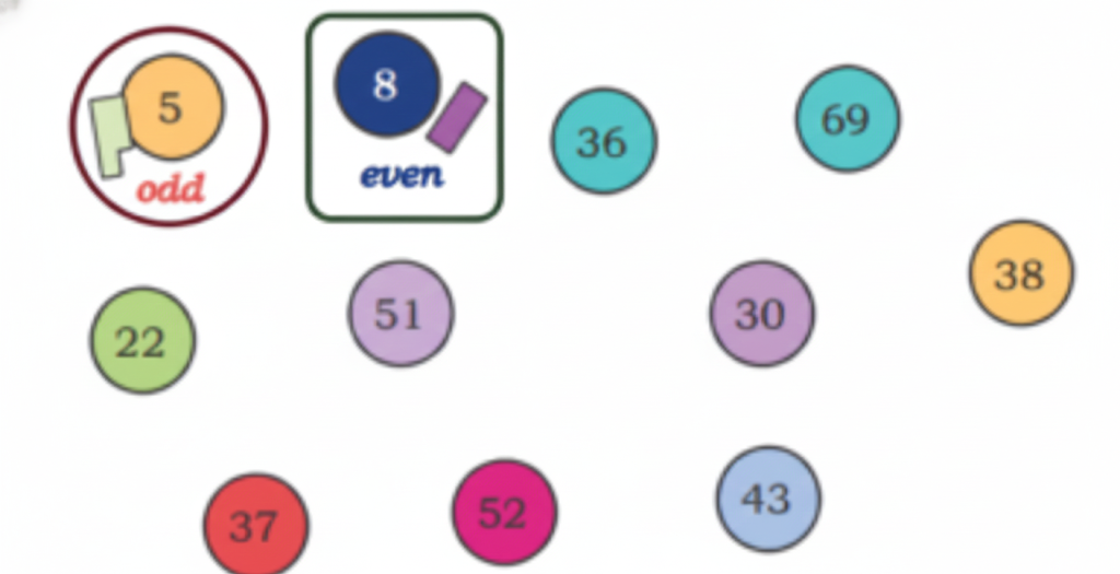 Circle the odd numbers and put a square around each even number