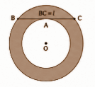 In Fig. 6.51, we see two concentric circles with a common centre O. A chord BC of the larger circle is drawn, touching the smaller circle at A. The length of BC is l..png