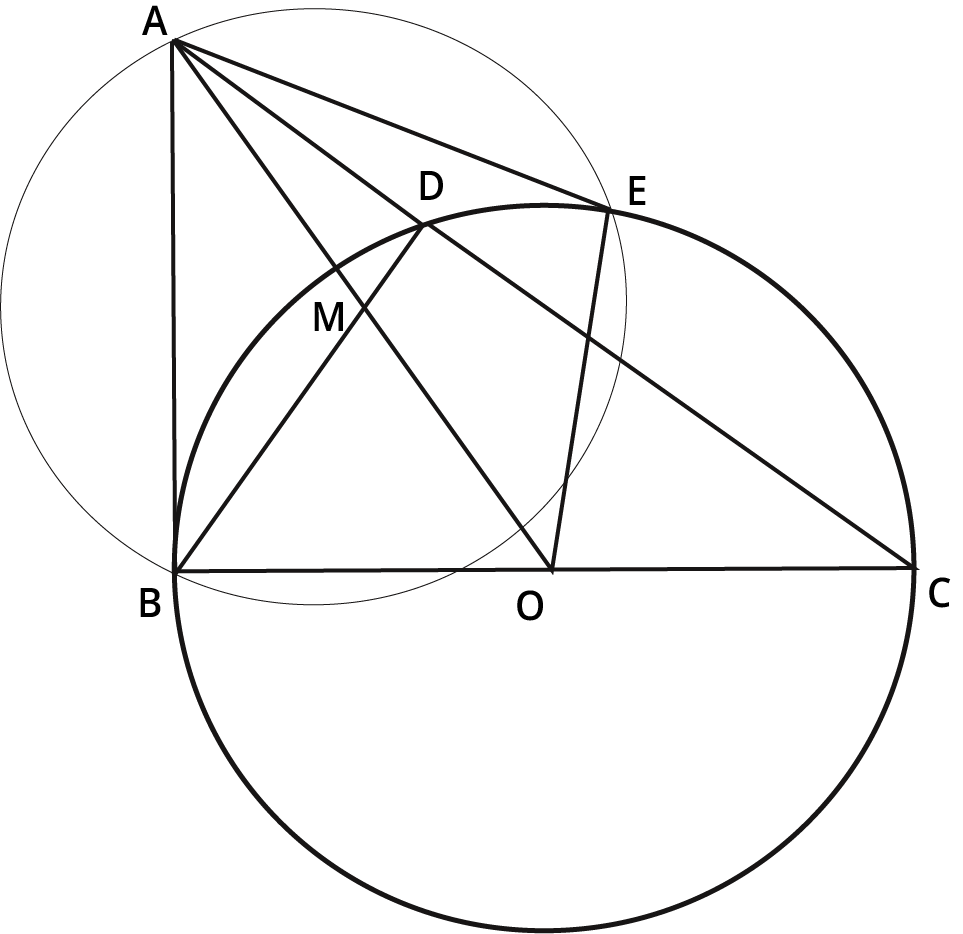 Tangents from point A to the circle containing a triangle DBC