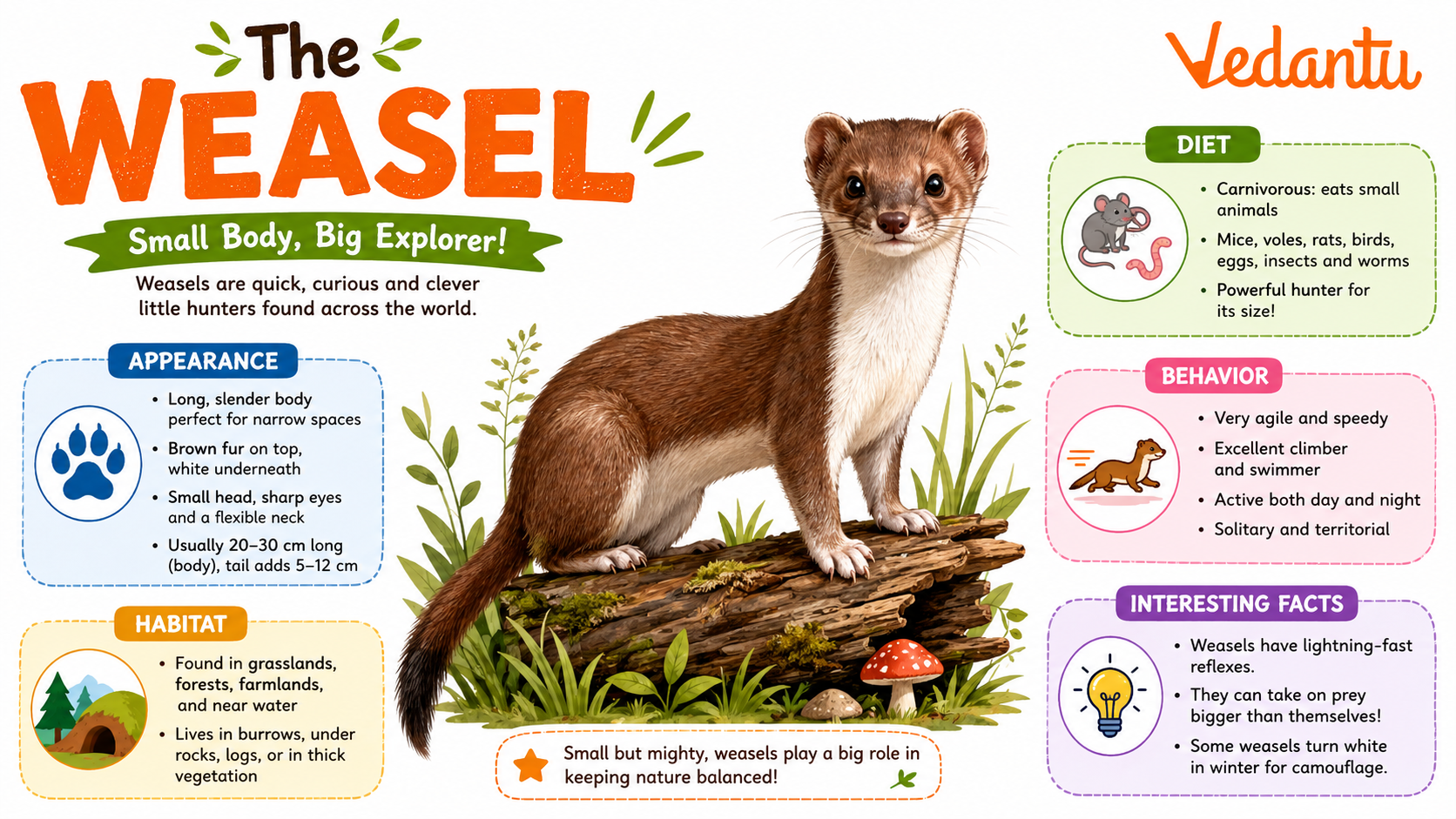 Weasel animal standing alert in natural habitat