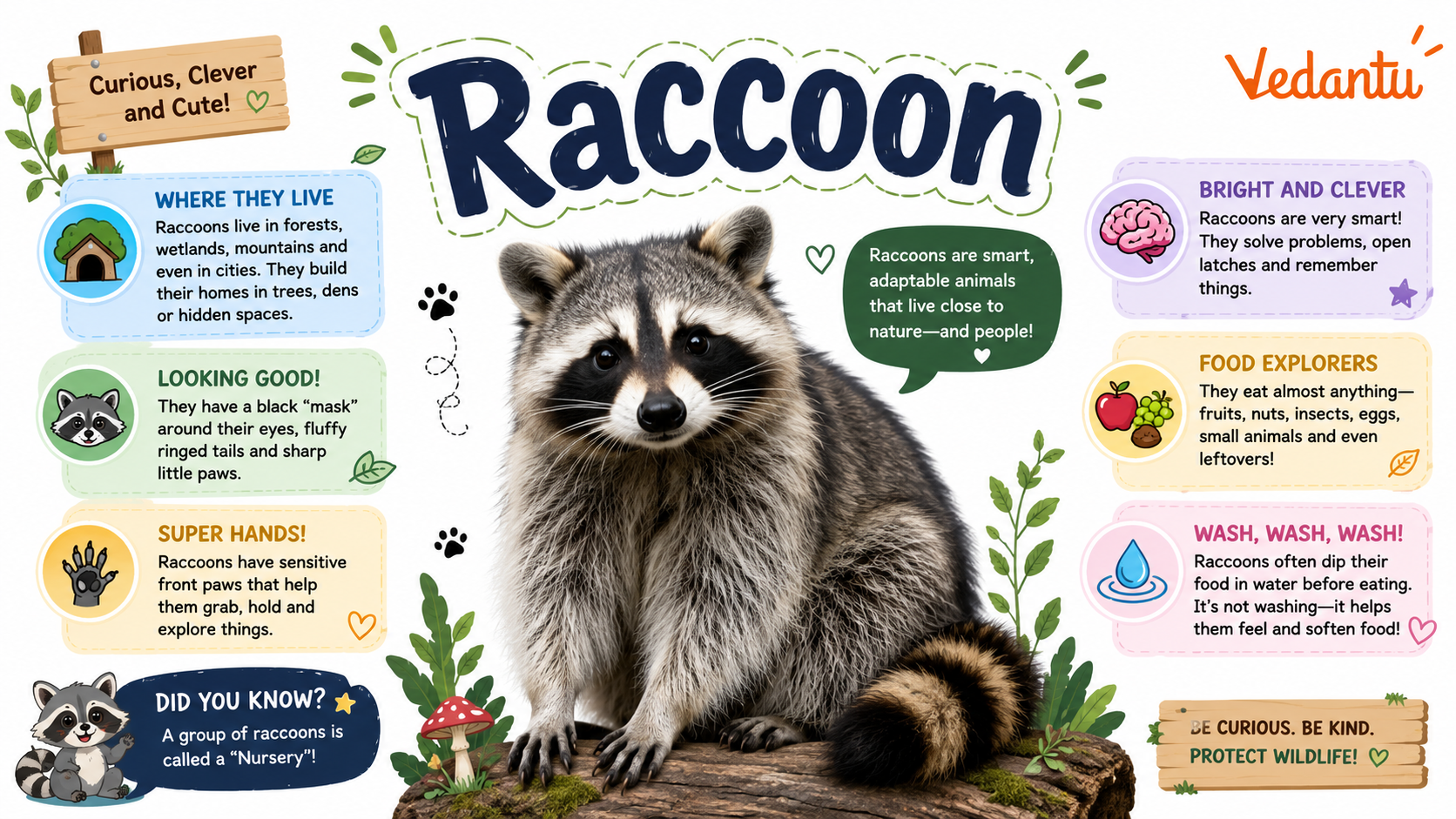Raccoon animal with black mask and bushy tail