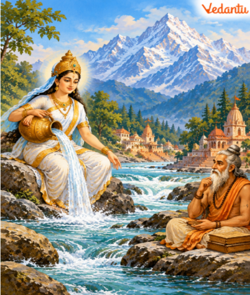 the illustration of the mountains, flowing river and sage