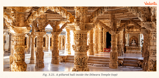 Fig 3.25 a pillared hall inside the Dilwara Temple (top)