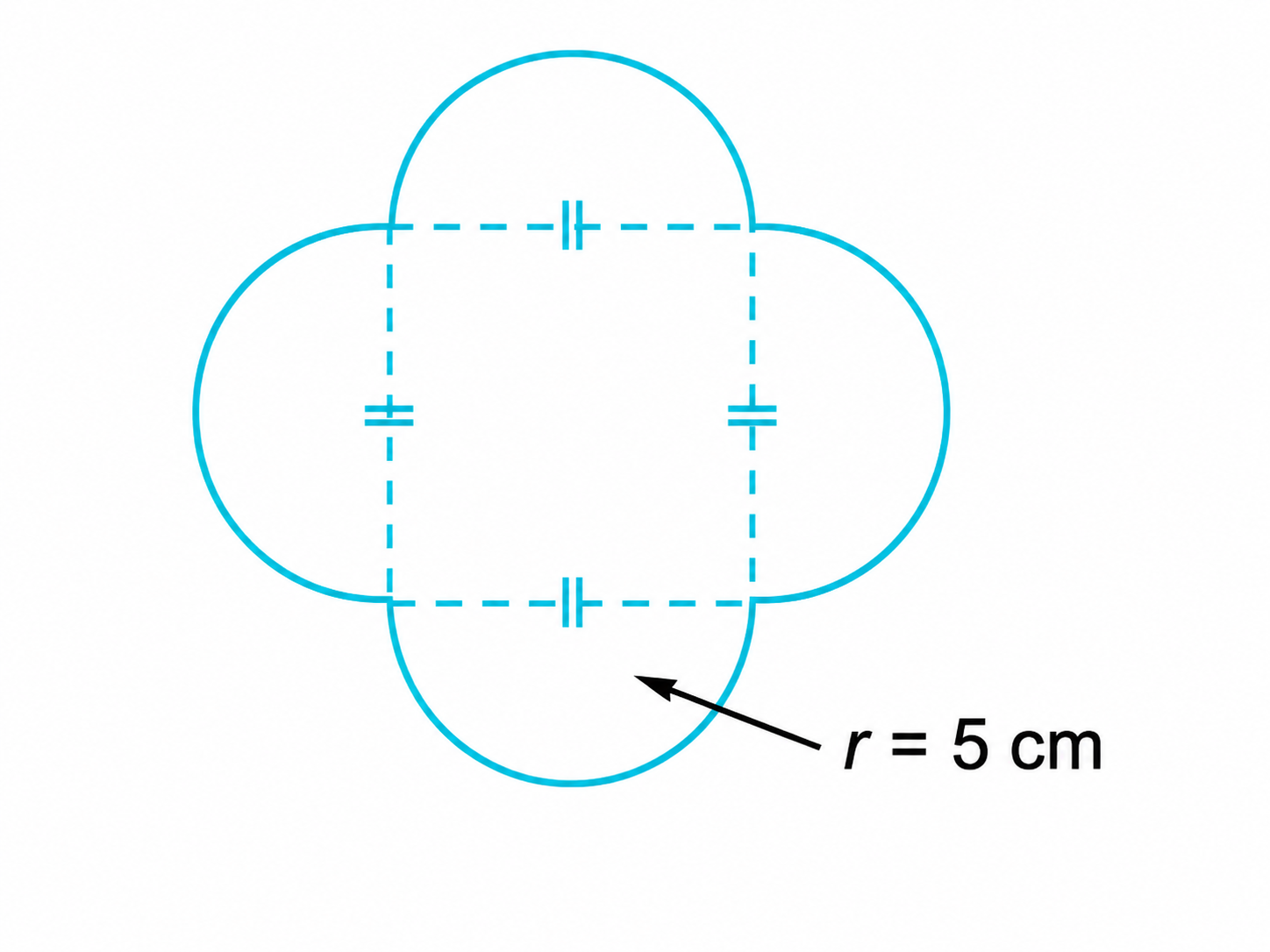 The boundary consists of four semicircles, each having a radius of 5 cm.png