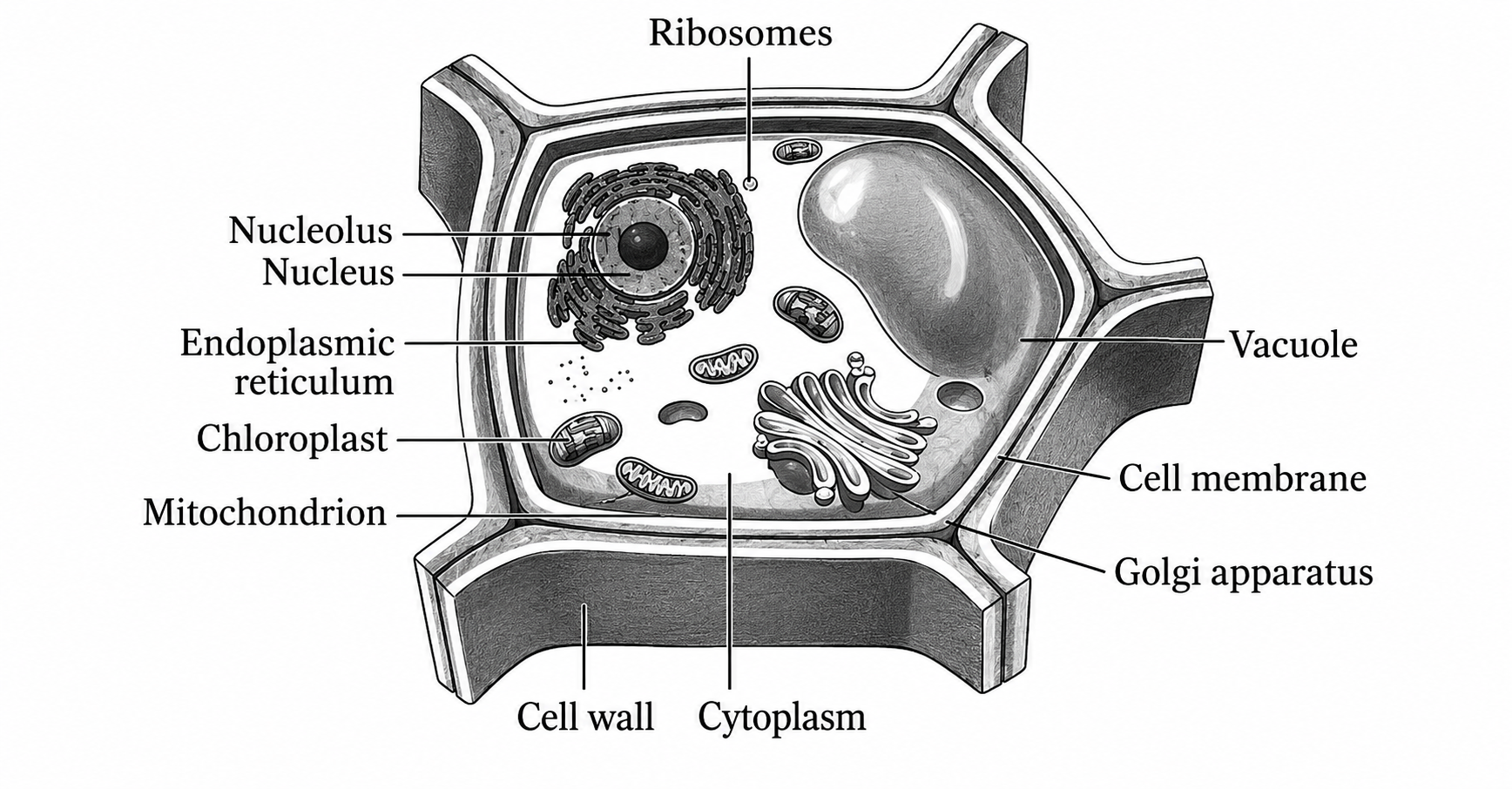 Draw a well-labelled schematic diagram of a plant or an animal cell using these clues answer.png