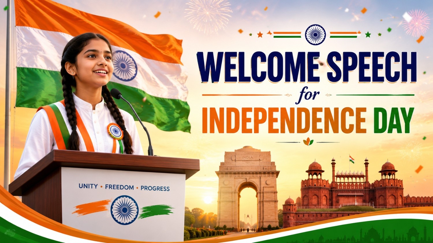 Student delivering a welcome speech during an Independence Day celebration
