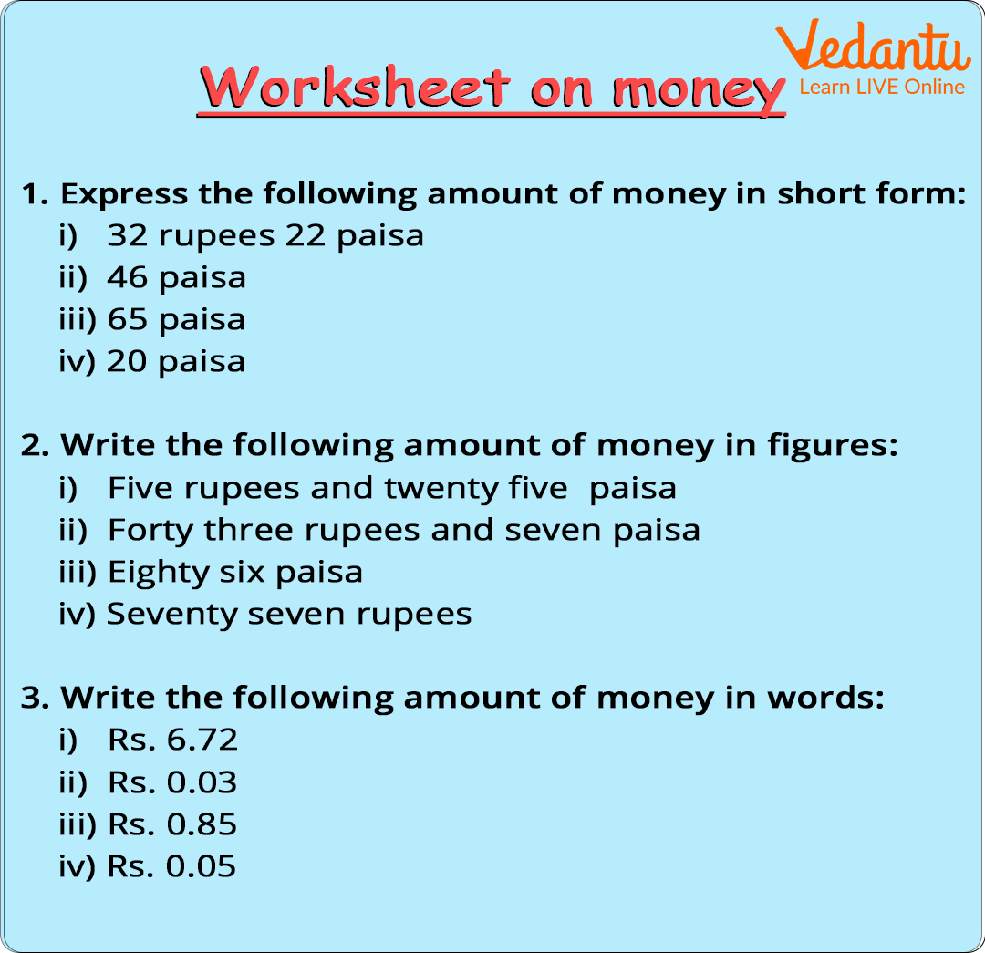Worksheet on Money