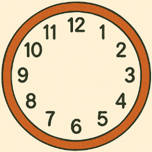 The time is 11:00. Write the time that is one hour later and draw the hands on the clock