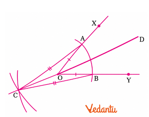 With centres at A and B, draw arcs of the same radius so that the arcs intersect at a point, say C.