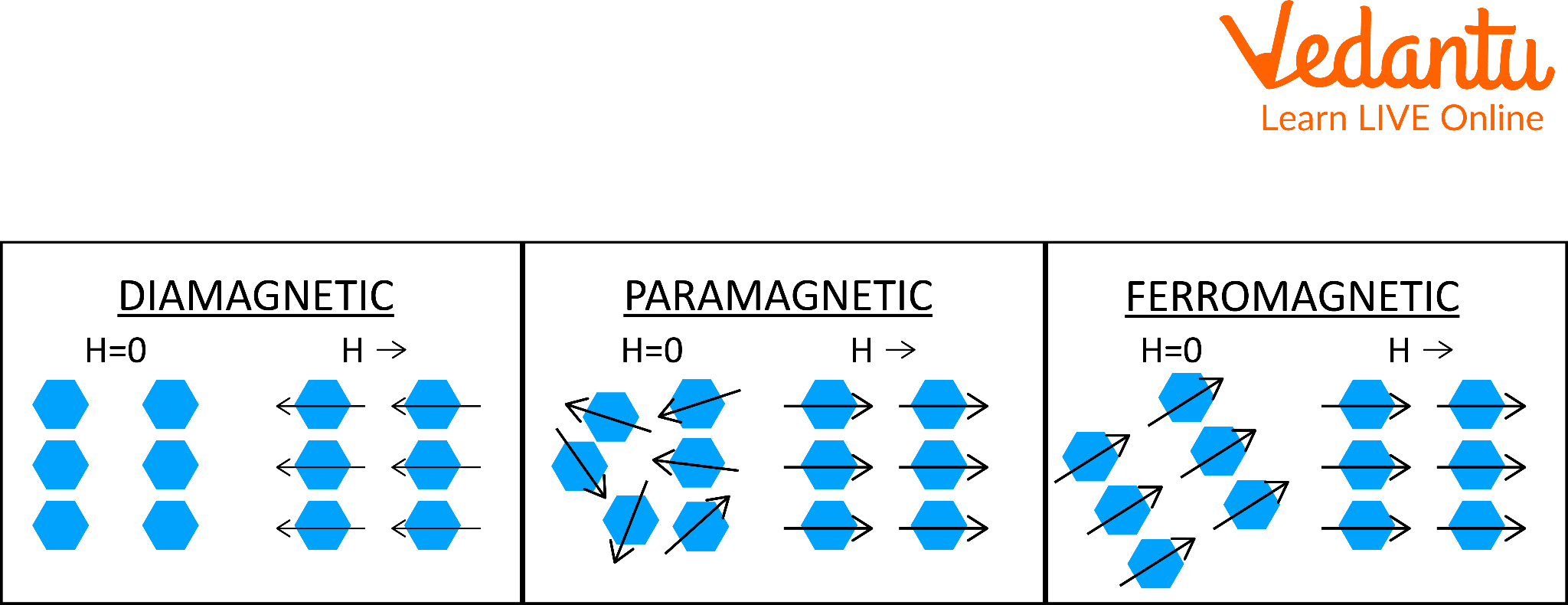 Difference between Diamagnetic Paramagnetic and Ferromagnetic