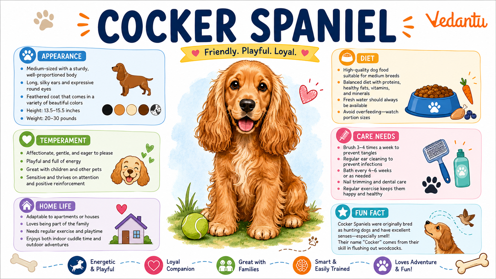 Cocker Spaniel dog breed with long silky ears and expressive eyes