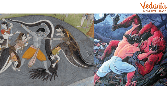 Krishna, and Balram Fight the Demon Brothers