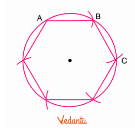 With A as centre and radius equal to the radius of the circle, draw an arc intersecting the circle at B.