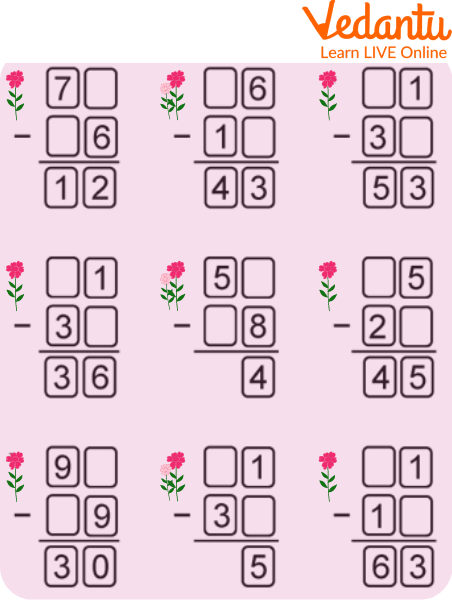 Missing Digit Subtraction Worksheets