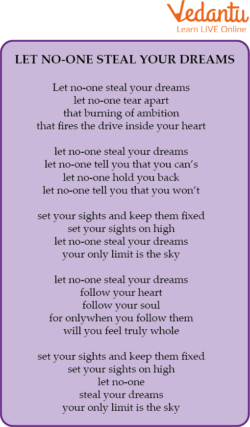 Let No One Steal Your Dreams Poem Lyrics