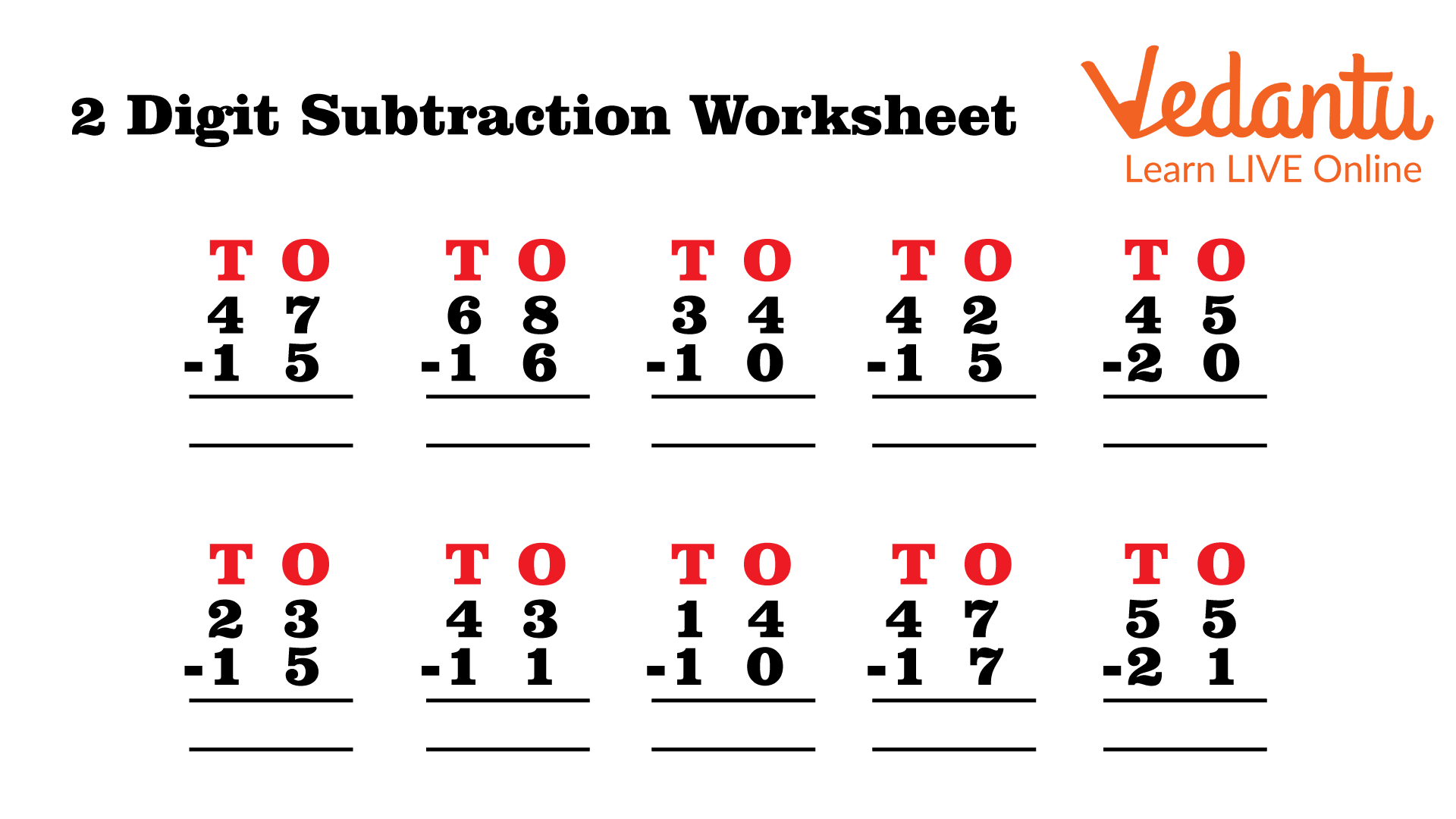 2-digit subtraction worksheet for class 1 (self-made)