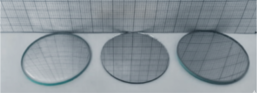 Three mirrors-plane, concave, and convex, are placed in the Figure. Based on the images of the graph sheet formed in the mirrors, identify the mirrors and write their names above the mirrors