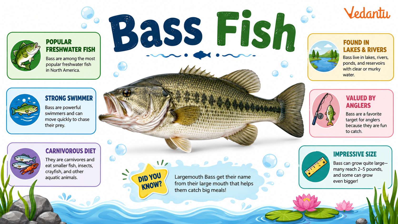 Bass Fish swimming in freshwater habitat