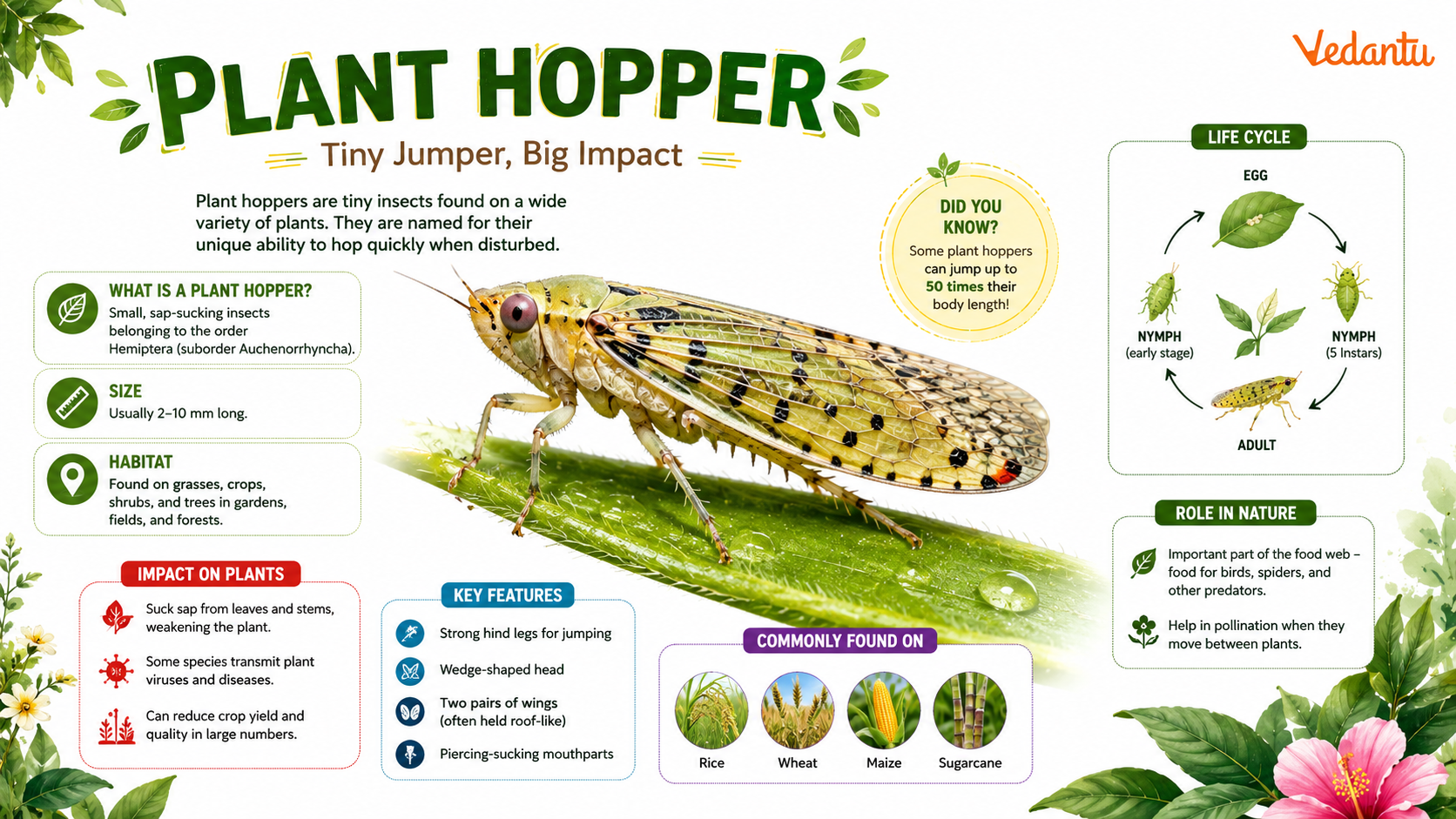 Plant Hopper insect sitting on a green leaf