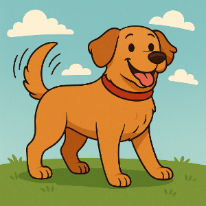 The dogs tail was wagging happily