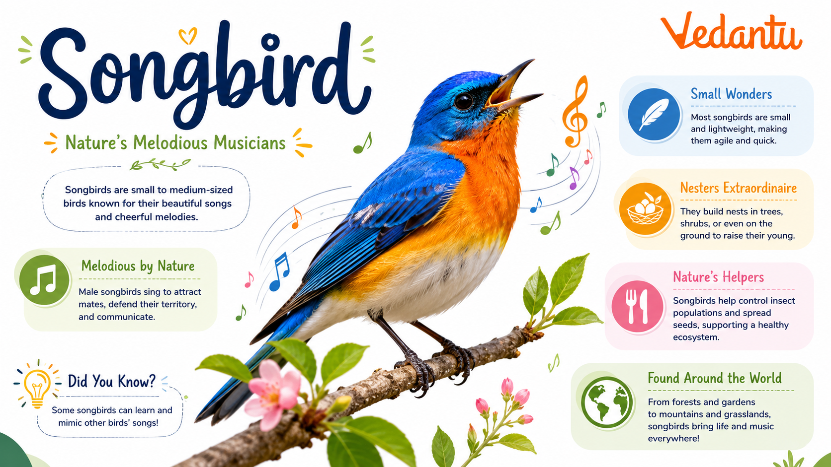 Songbird perched on a branch singing