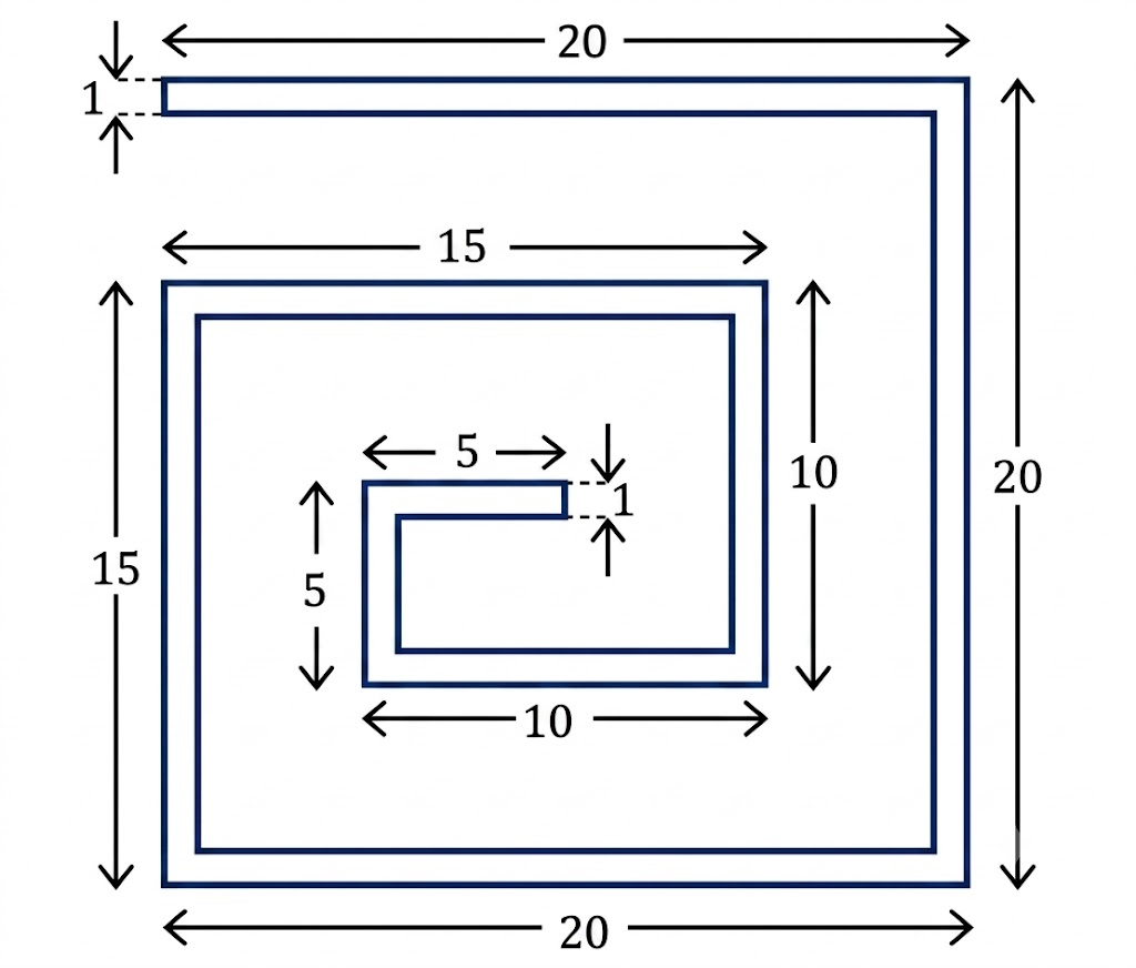 Find the area of the spiral tube shown in the figure. The tube has the same width throughout.png
