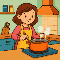 My mother cooks delicious food