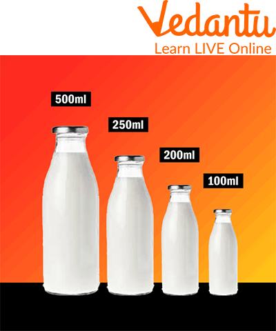 Metric measurement comparison of milk bottles.